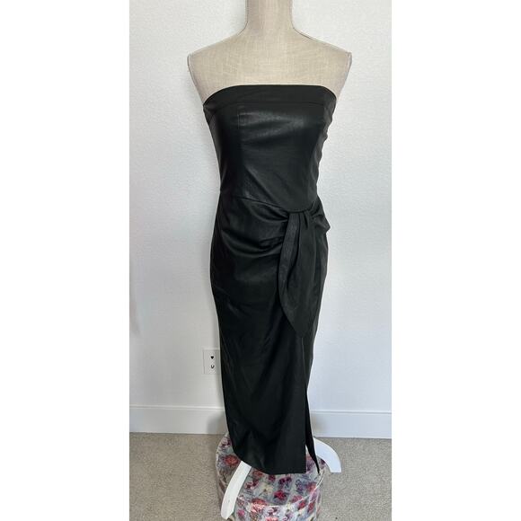Shoshanna Faux Leather Marlow Midi Strapless Dress - 4 - Picture 2 of 9